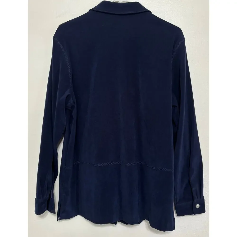 Alfred Dunner Navy Moleskin Button Shirt - Size 10 - Picture 2 of 7